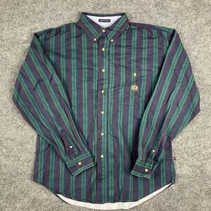 BB Classics Button-Up Shirt Mens XL Striped Green Blue Long Sleeve Preppy